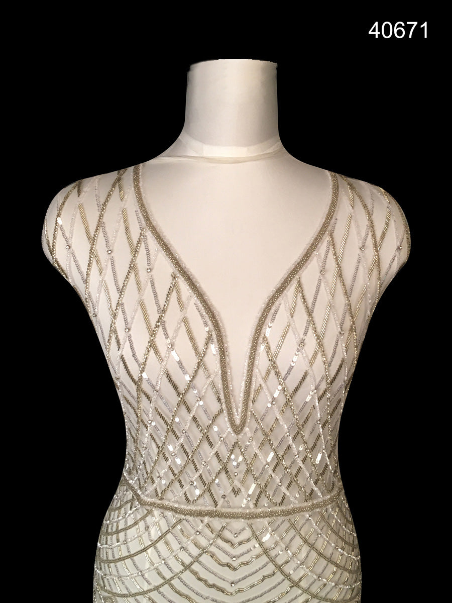 Sparkling Splendor: Hand-Beaded Dress Panel with Beads, Sequins, and Rhinestones