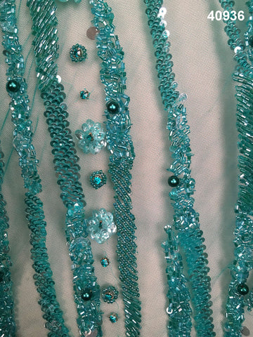 Geometric Illusion: Hand Beaded Fabric with Intricate Sequin Detailing