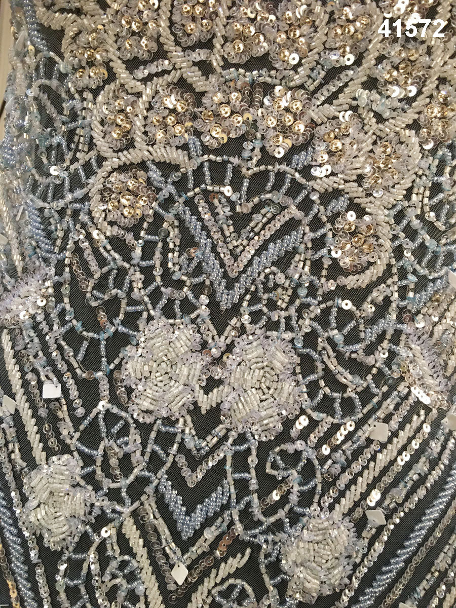 Enchanting Blooms: Exquisite Hand-Beaded Floral Patterned Coupon with Shimmering Sequins and Intricate Beadwork