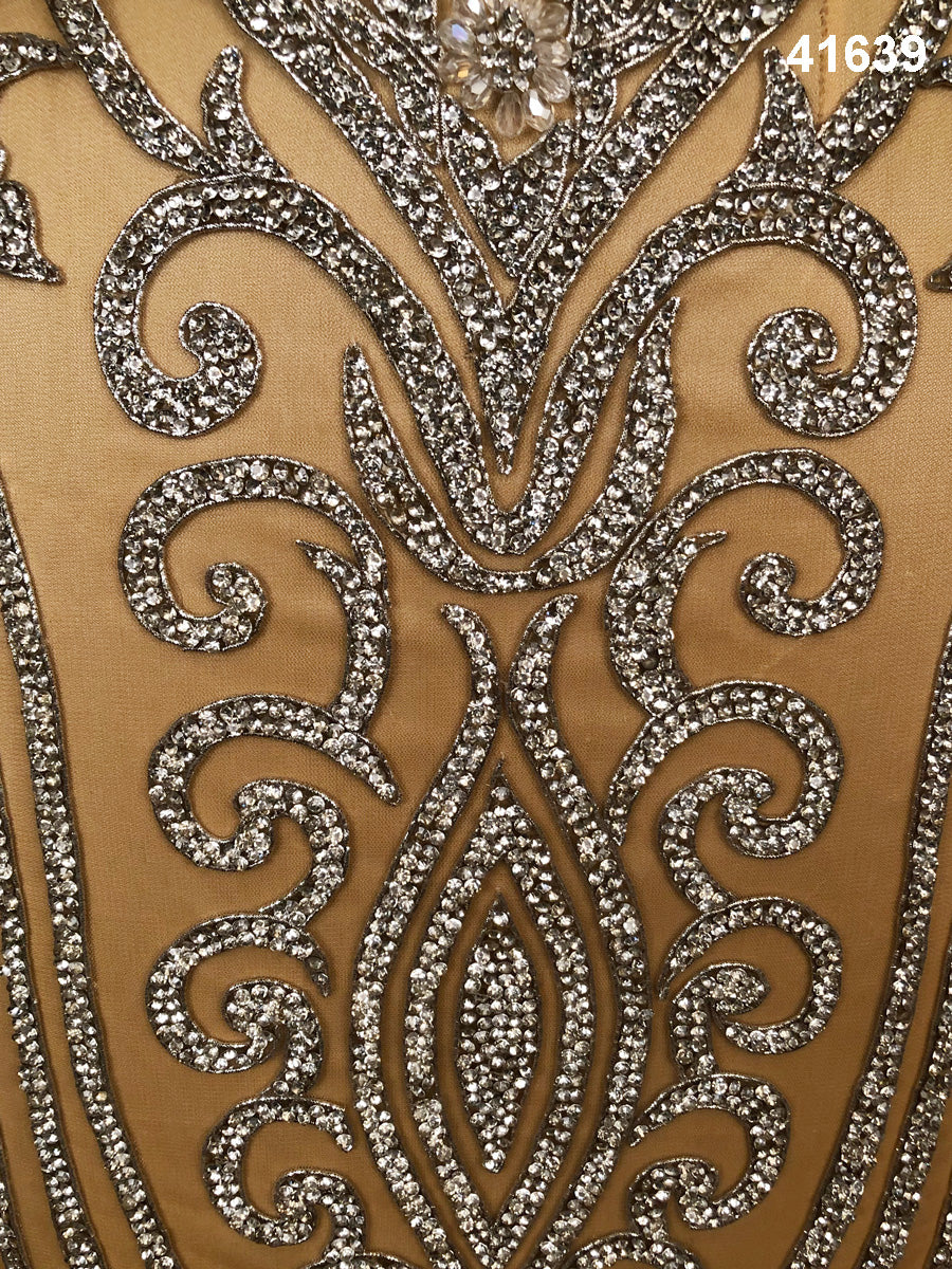 Radiant Elegance: Exquisite Hand-Beaded Dress Panel with Shimmering Beads, and Rhinestones