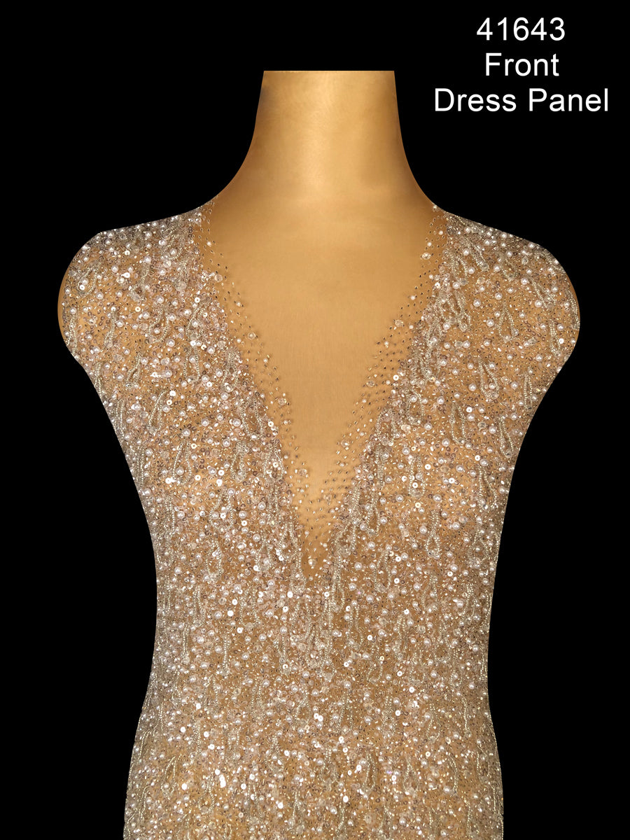 Dazzling Mirage: Hand-Beaded Dress Panel Evoking Illusions with Beads, Pearls and Shining Sequins
