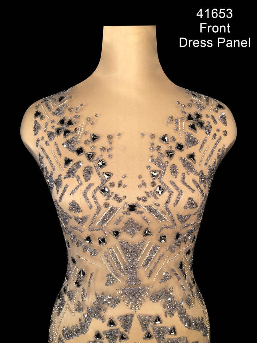 Beaded Brilliance: Captivating Hand-Beaded Dress Panel with Glistening Beads, Sequins, and Sparkling Rhinestones