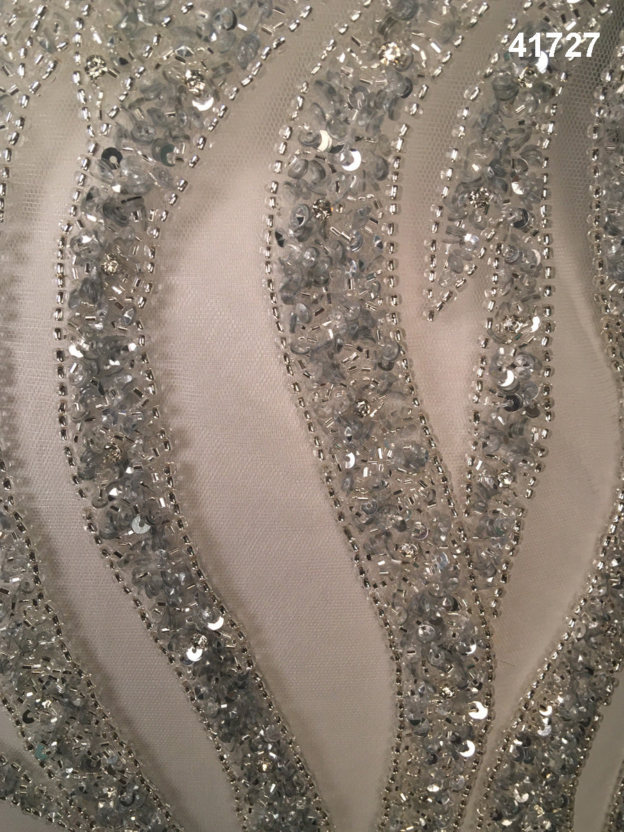 Glamourous Nights: Hand-Beaded Dress Panel Adorned with Beads, Sequins, and Dazzling Rhinestones