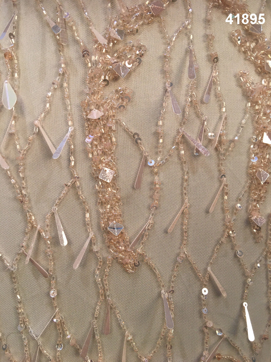 Sleek Sophistication: Hand Beaded Fabric with Modern Bead and Sequin Design