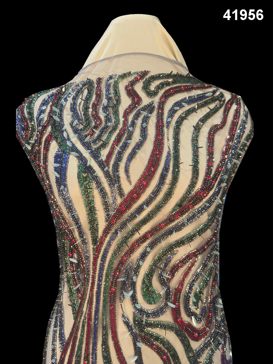 Art Deco Vibes: Hand Beaded Fabric with Geometric Sequin Design