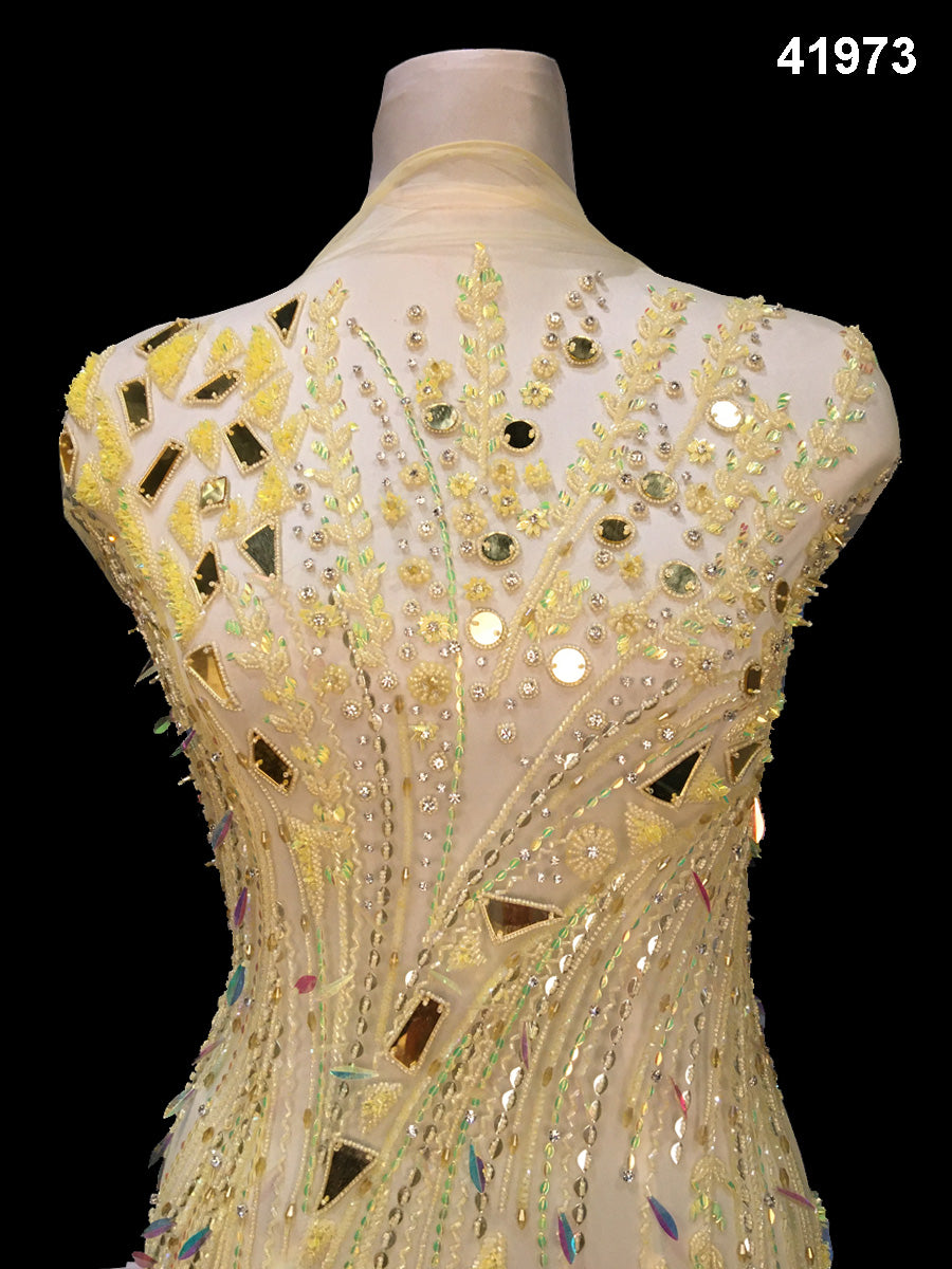 Glimmering Geometry: Hand Beaded Fabric with Sparkling Beads, Mirror and Sequins