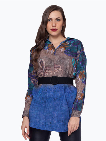 Cuff And Collar Printed Top