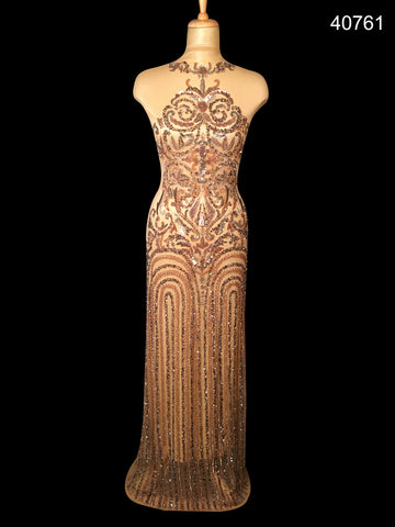 Exquisite Hand-Beaded Dress Panel with an Authentic Indian Design, Adorned with Shimmering Beads and Sequins
