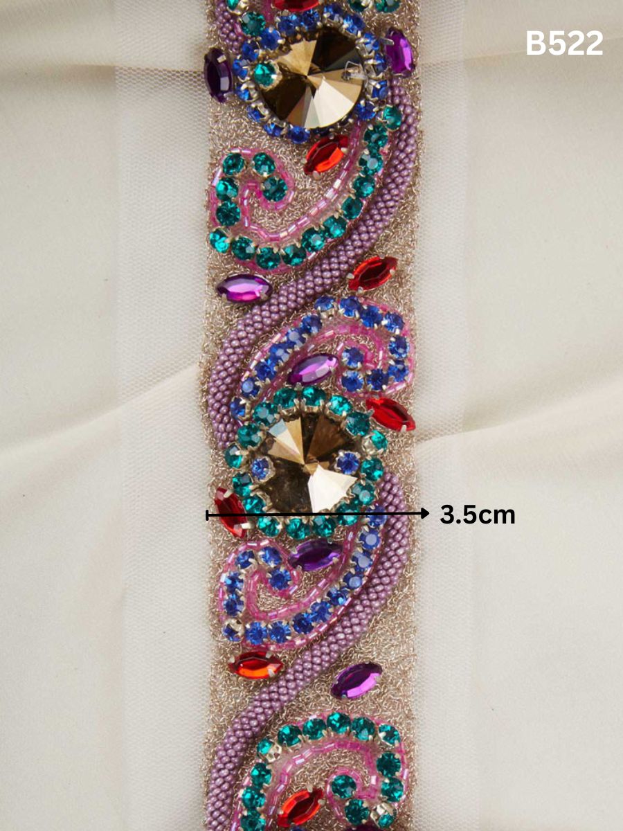 Radiant Jewels: Opulent Hand Bead Trim Featuring Beads, Sequins, and Rhinestones