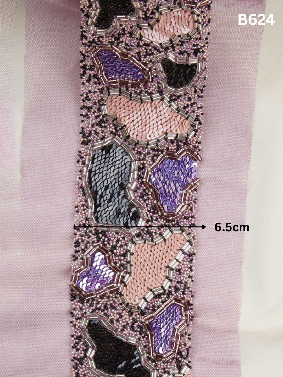 Pearlescent Splendor: Hand Bead Trim Embellished with Beads, Sequins, and Rhinestones for a Sublime Touch