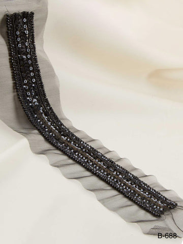 Glimmering Elegance: Exquisite Hand Beaded Trim with Shimmering Beads and Dazzling Sequins