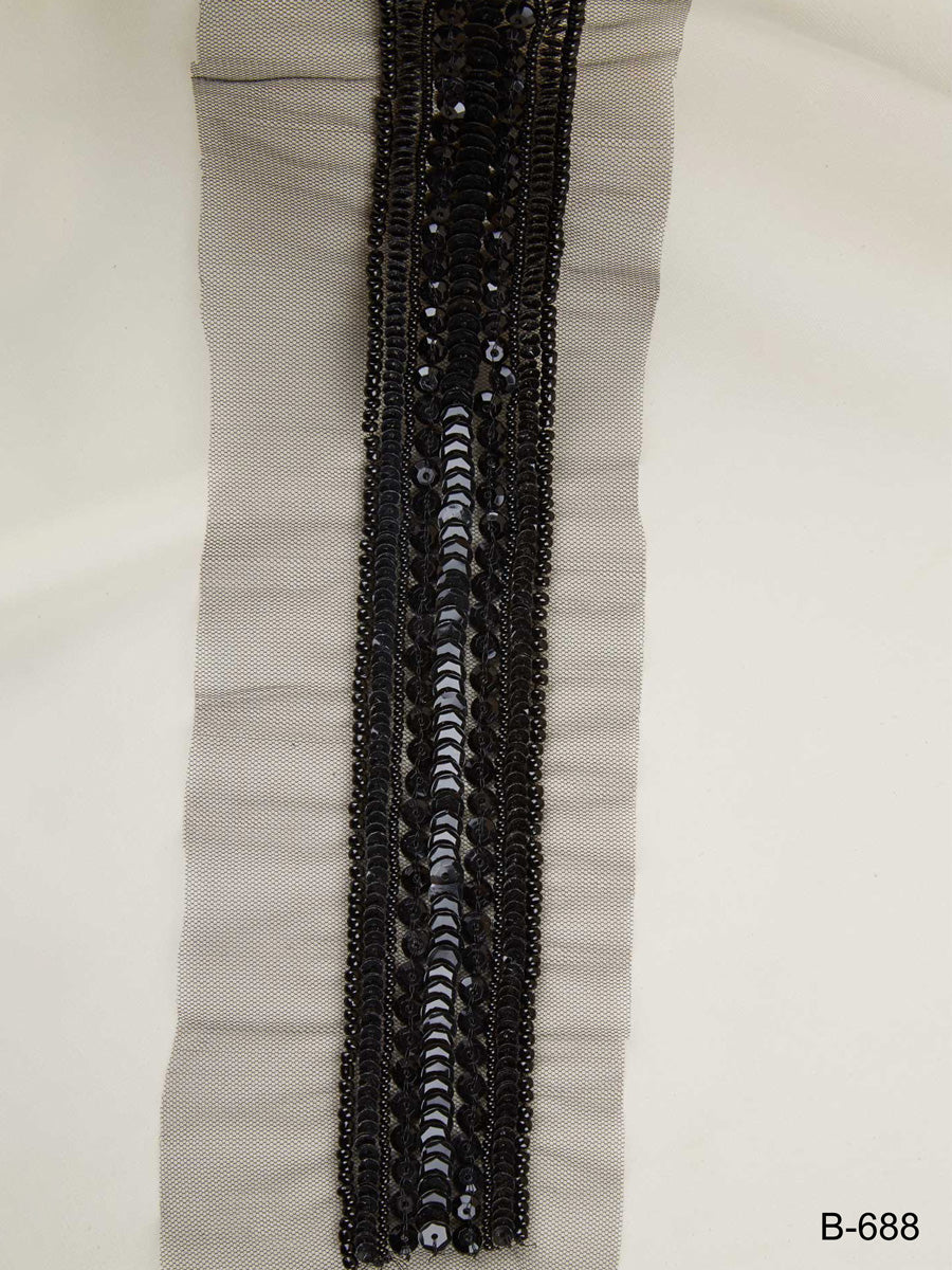 Glimmering Elegance: Exquisite Hand Beaded Trim with Shimmering Beads and Dazzling Sequins