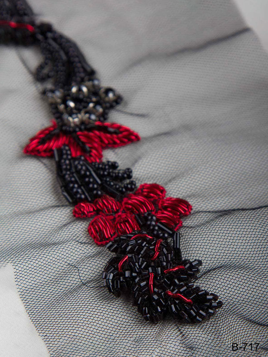 Glimmering Treasures: Hand Beaded Trim Adorned with Shimmering Beads and Elaborate Threadwork