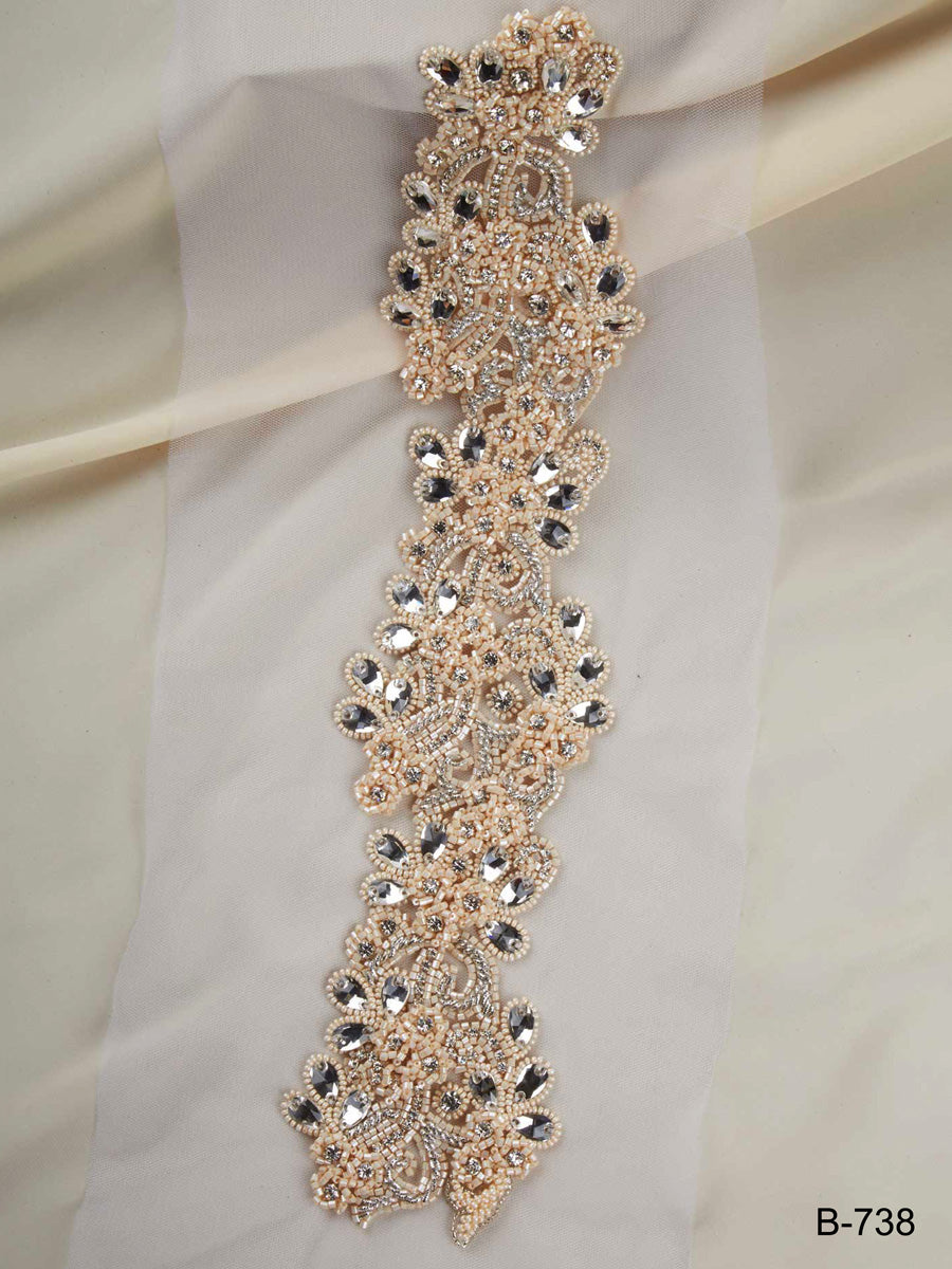 Shimmering Opulence: Glamorous Hand Bead Trim Adorned with Beads, Sequins, and Rhinestones