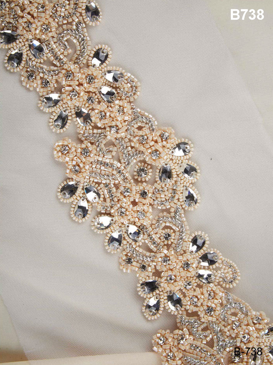 Shimmering Opulence: Glamorous Hand Bead Trim Adorned with Beads, Sequins, and Rhinestones