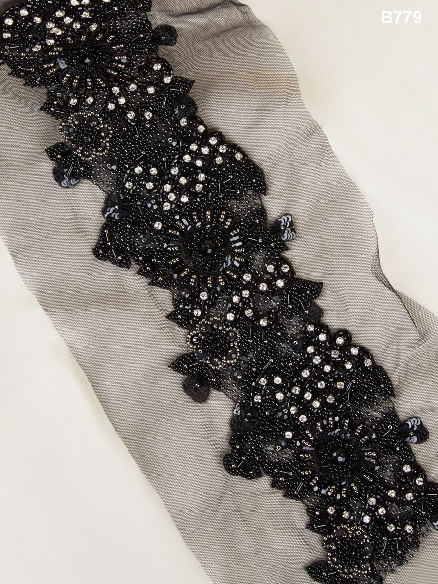 Artistry Unleashed: Luxurious Hand-Beaded Trim Embellished with Delicate Beads, Glamorous Sequins, and Mesmerizing Rhinestones