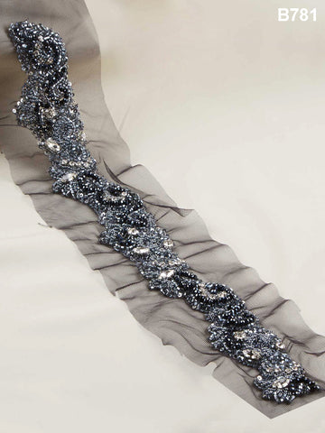 Glimmering Cascade: Exquisite Hand Bead Trim with Beads, Sequins, and Rhinestones