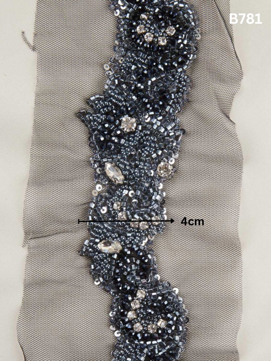 Glimmering Cascade: Exquisite Hand Bead Trim with Beads, Sequins, and Rhinestones