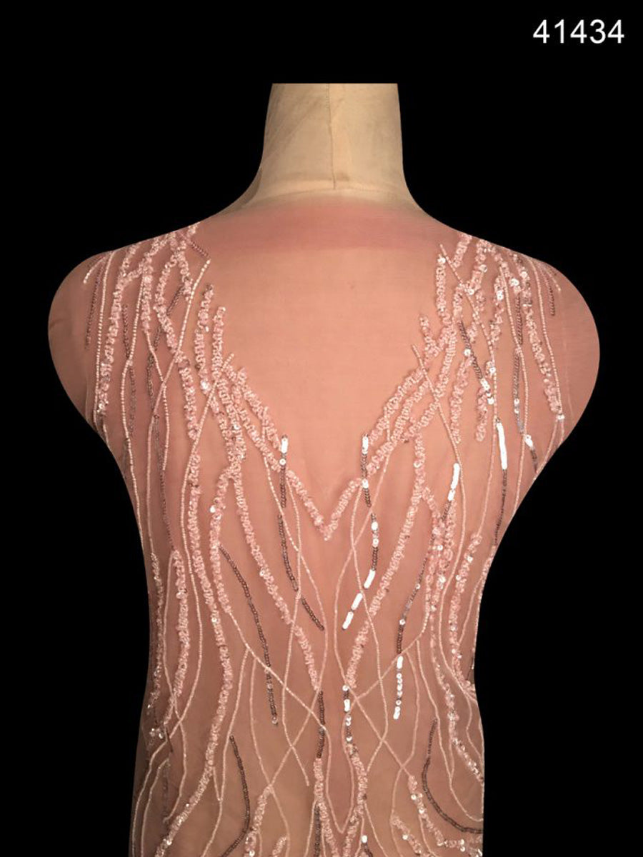 Delicate Hand-Beaded Coupon with Intricate Sequin and Beaded Embroidery Work in a Stunning Wavy Design
