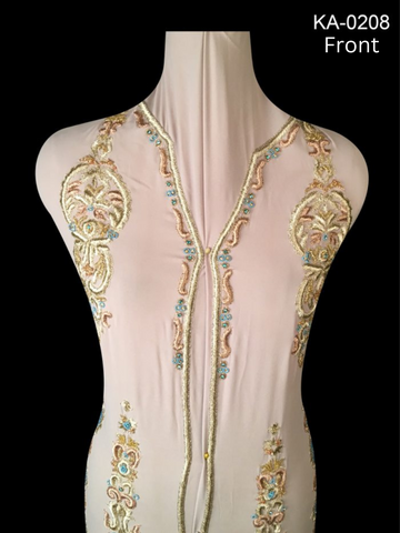 Elegant Hand-Beaded Kaftan Panel with Intricate Kasab Embroidery in Delicate Floral Motif
