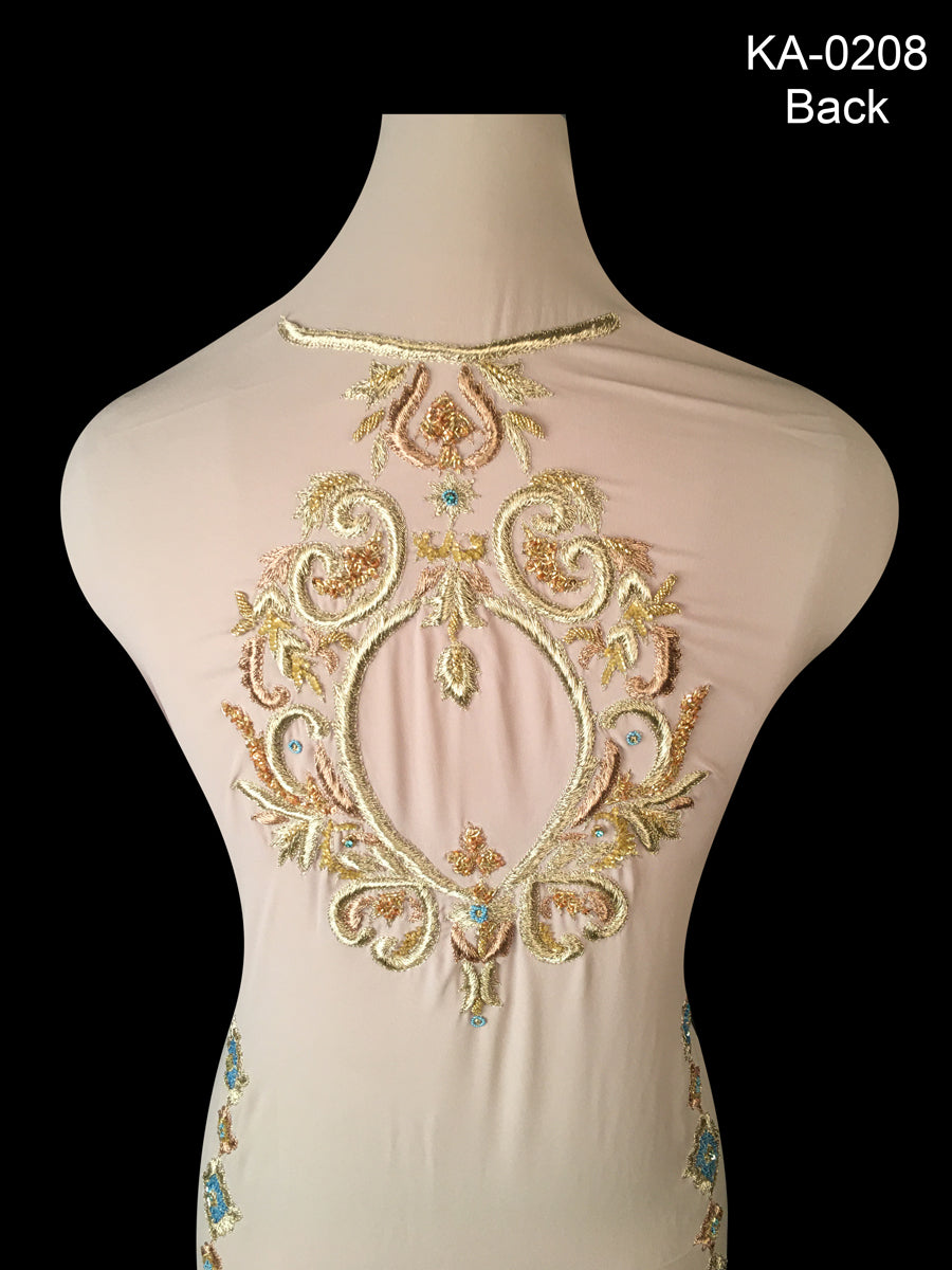 Elegant Hand-Beaded Kaftan Panel with Intricate Kasab Embroidery in Delicate Floral Motif