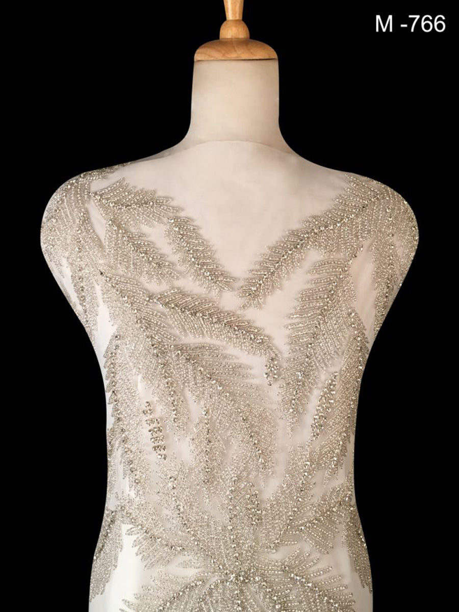 Fine Couture Hand Beaded Coupon with Heavy Silver Embroidery Work, Beads, and Rhinestone Accents in a Modern Design
