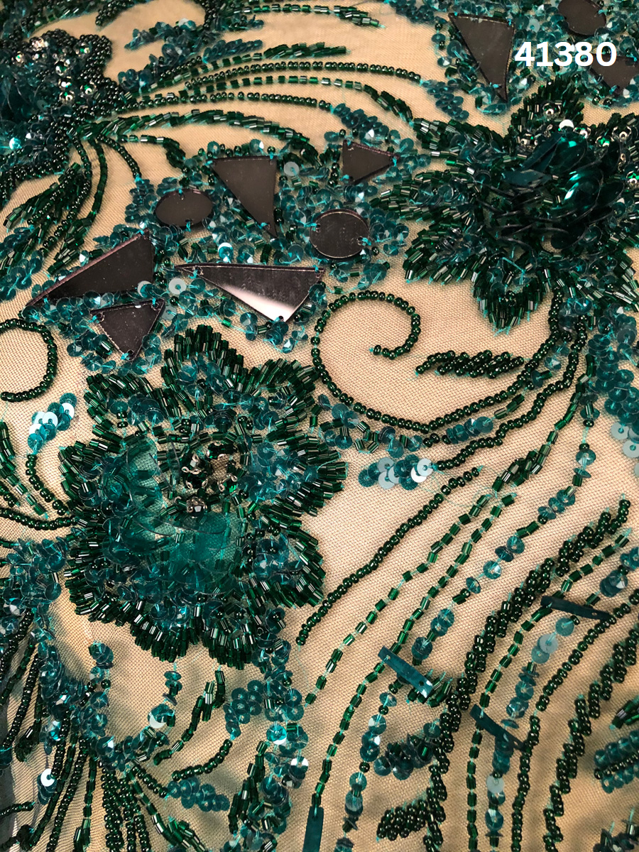 Lovely Hand-Beaded Fabric with Delicate Embroidery, Sparkling Beads, and Glittering Sequins in a Contemporary Floral Motif