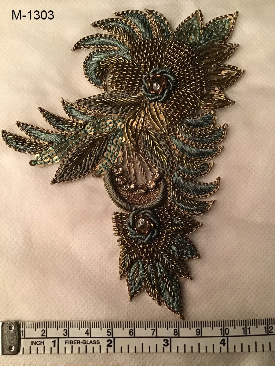 Vintage Glamour: Hand-Beading Motif Applique with Old-World Beads and Shimmering Sequins