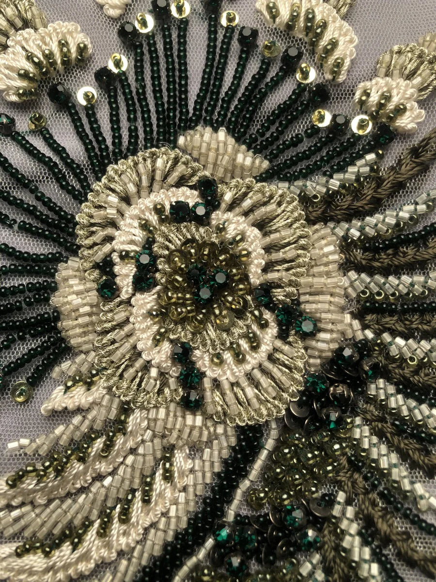 Radiant Romance: Hand-Embellished Motif Applique Featuring Romantic Beads and Glittering Sequins
