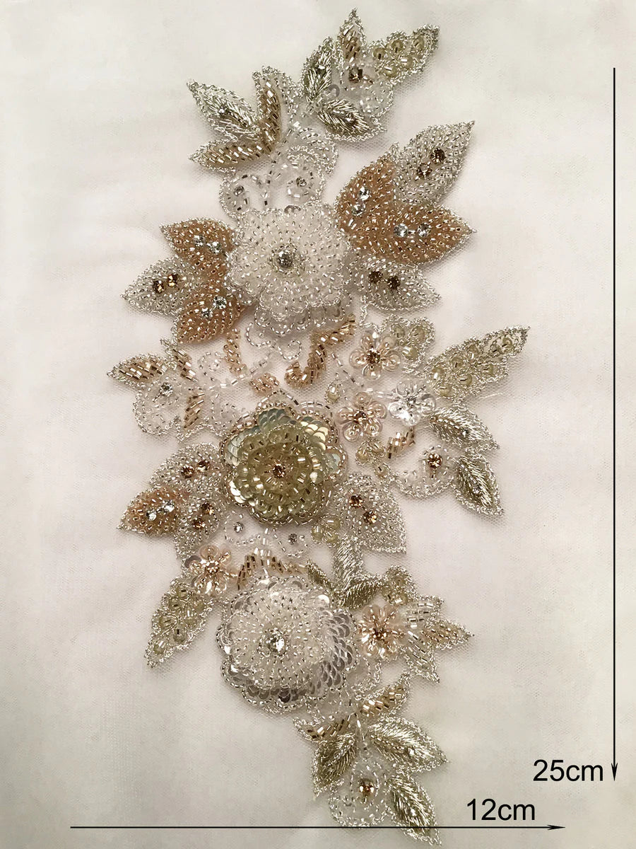 Dazzling Details: Hand-Beaded Motif Applique Featuring Stunning Beads and Shimmering Sequins
