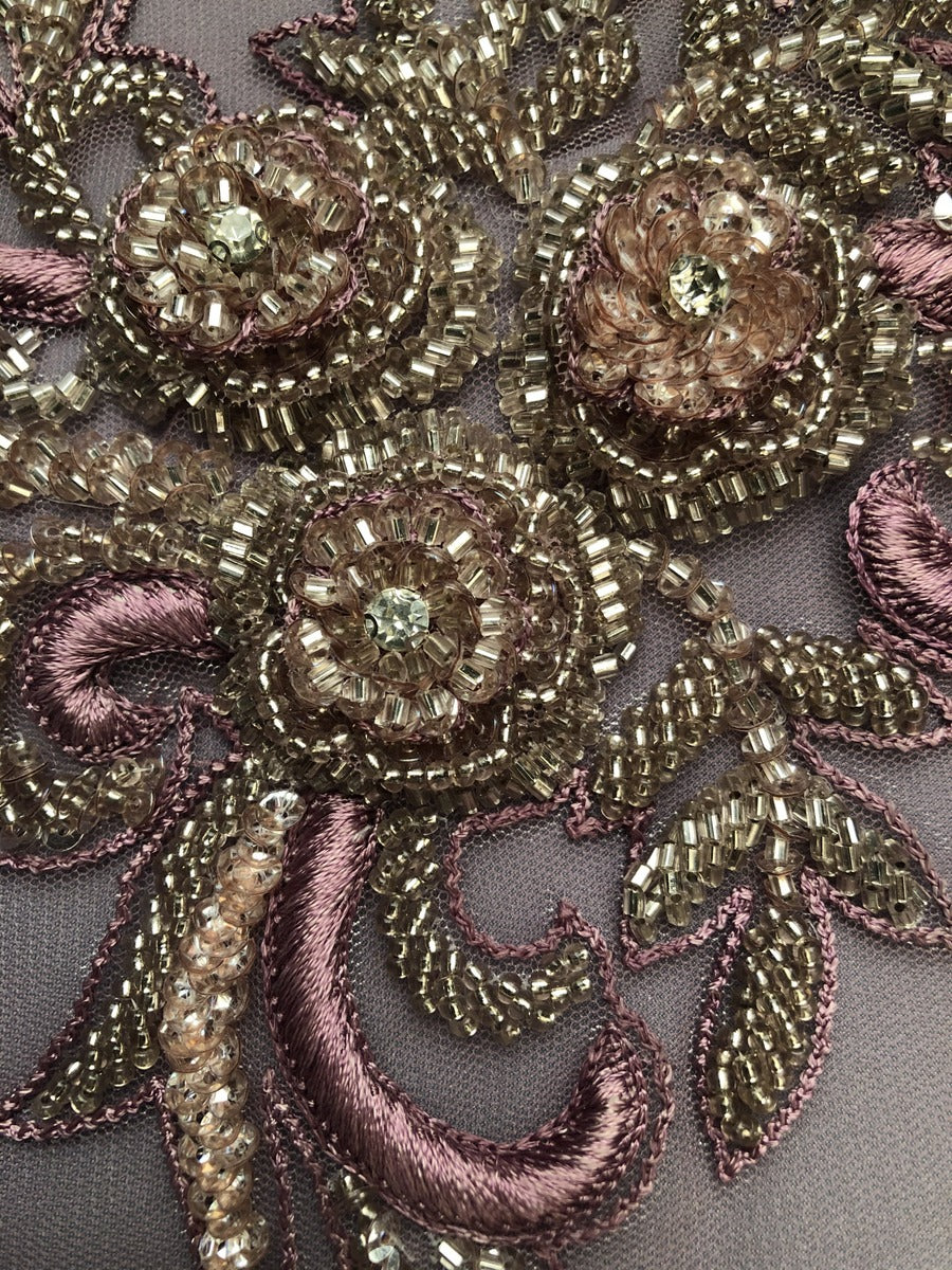 Ethereal Elegance: Exquisite Hand-Beaded Motif Applique with Delicate Beads and Sequins