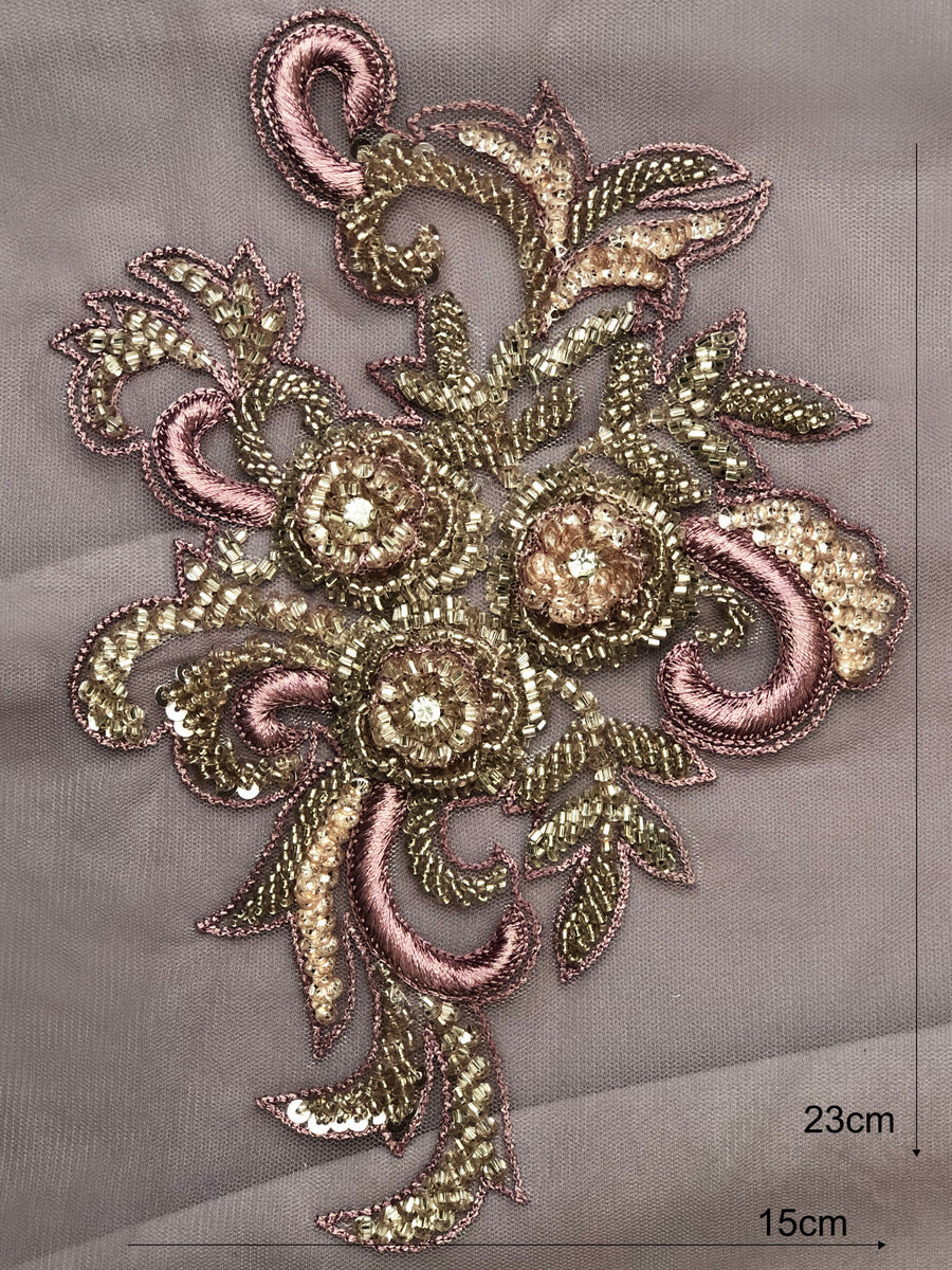 Ethereal Elegance: Exquisite Hand-Beaded Motif Applique with Delicate Beads and Sequins