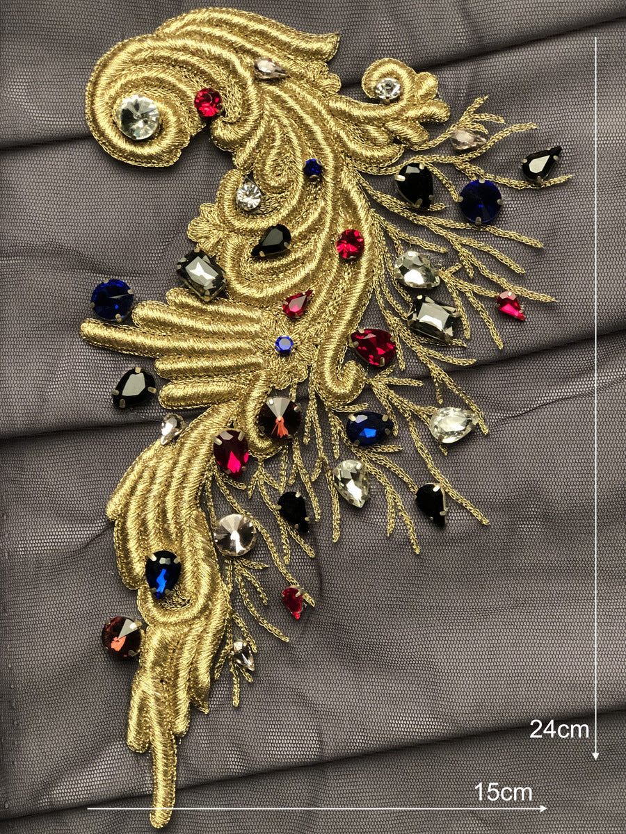 Regal Radiance: Luxurious Hand-Beaded Motif Applique with Opulent Beads and Sequins