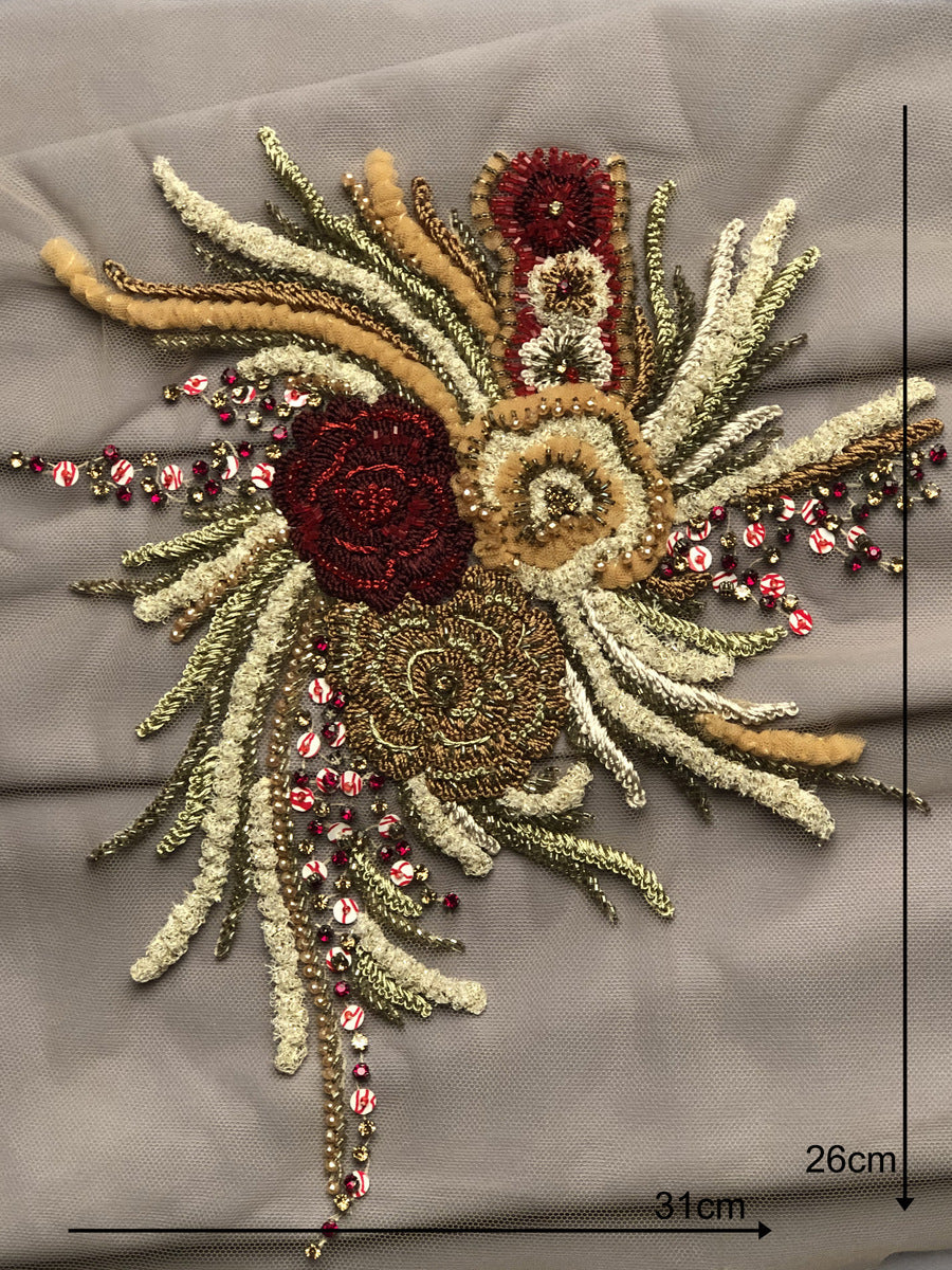 Radiant Reflections: Hand-Embellished Motif Applique Featuring Reflective Beads and Shimmering Sequins