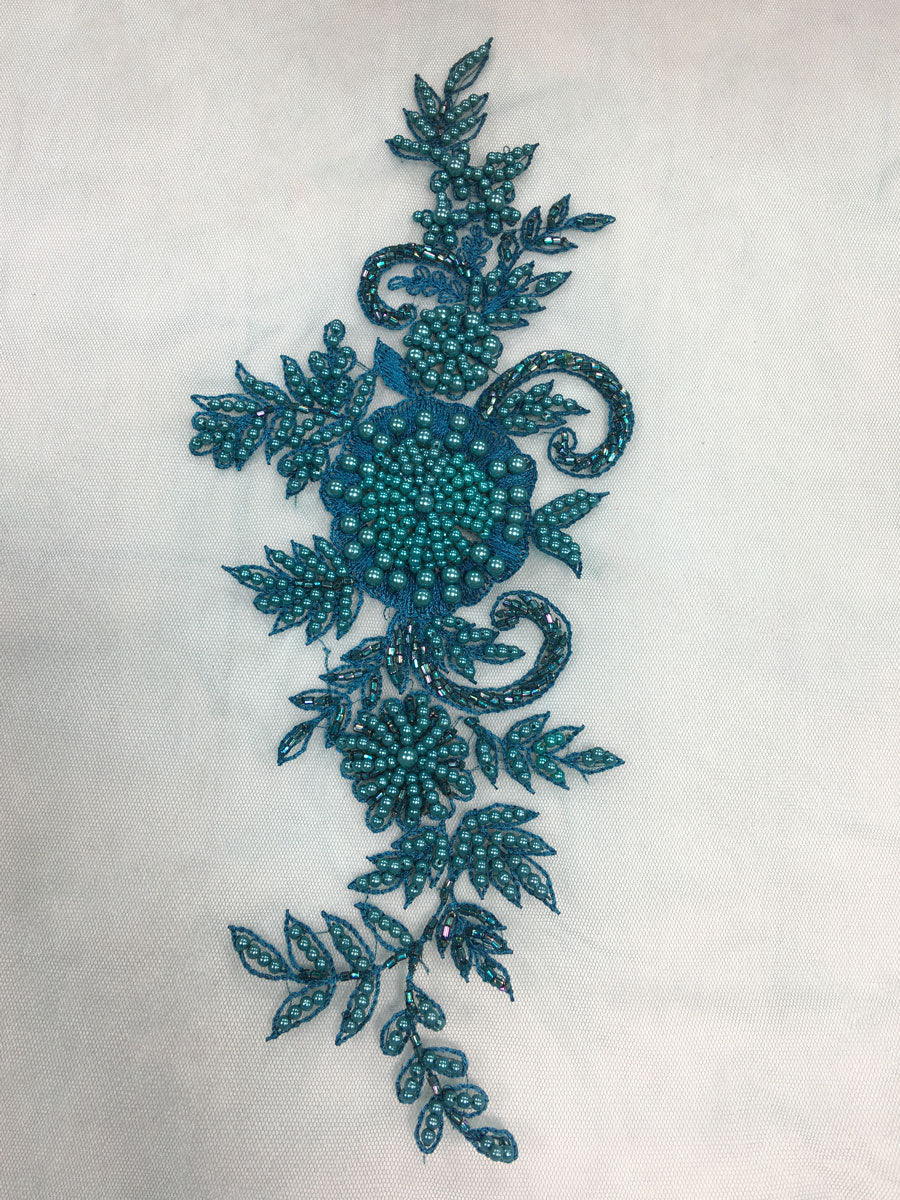 Enchanting Blossoms: Hand-Beaded Motif Applique with Floral Beads and Sequins