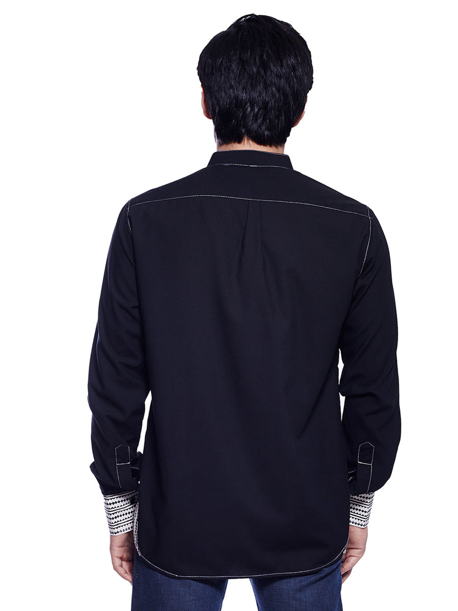 Patterned Pocket: Unique Black Shirt with Printed Pocket
