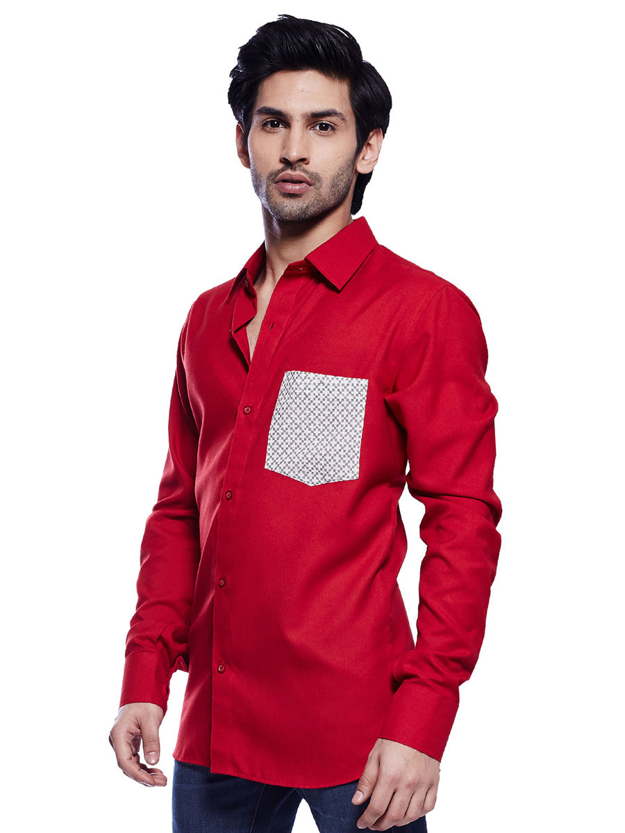 Statement Pocket: Eye-catching Red Shirt with Printed Pocket