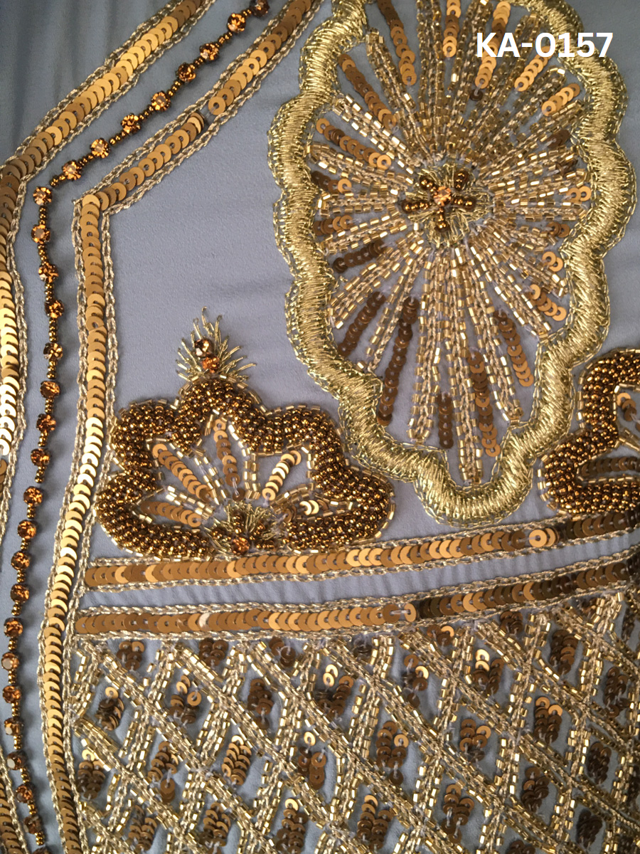 Stunning Hand-Beaded Kaftan Panel with Intricate Golden Embroidery, Shimmering Beads, and Sparkling Sequins in Traditional Indian Design