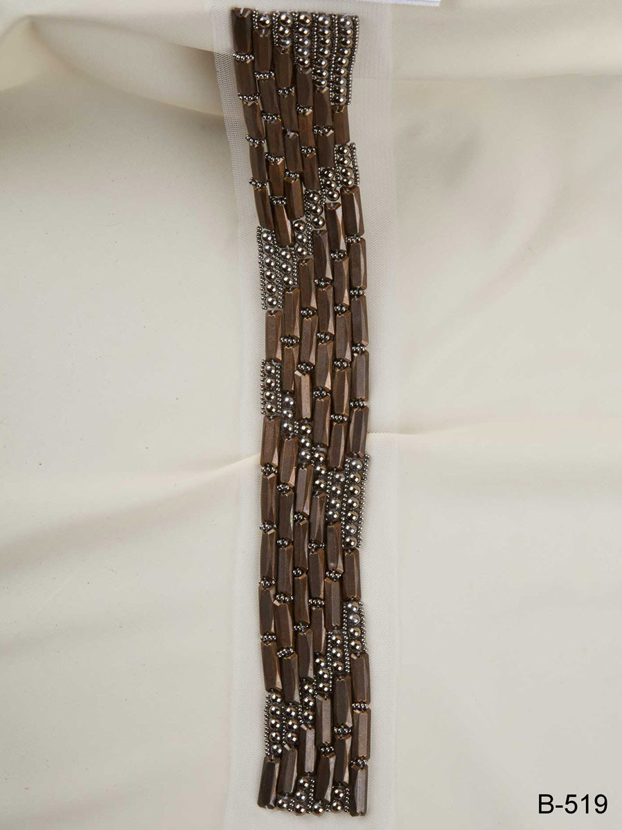 Vintage Hand-Beaded Trim with Shimmering Beads and Sequins in a Stunning Geometric Design