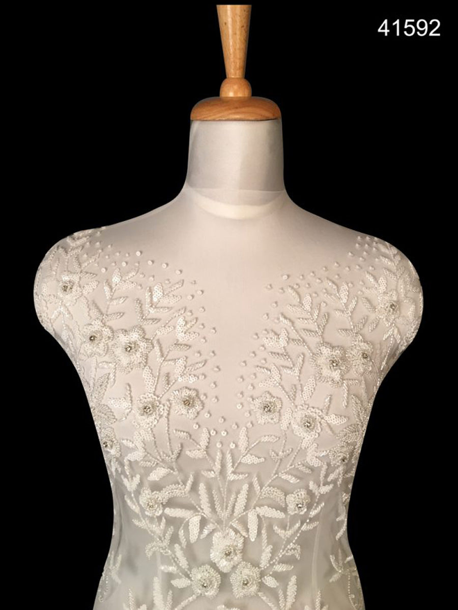 Wonderful Hand-Beaded Coupon with Ivory Embroidery Work in a Stunning Floral Design