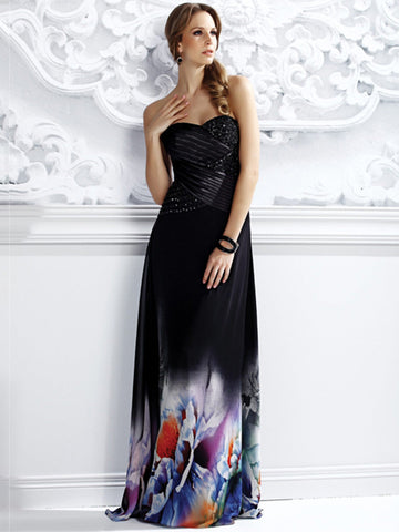 Digital Printed Couture Beaded Evening Dress #891