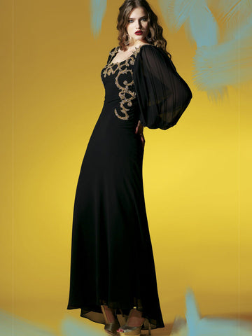 Elegant Black Chiffon Evening Dress #920