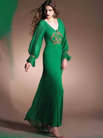 Beautifully Crafted Evening Dress With Pleated Sleeve #925