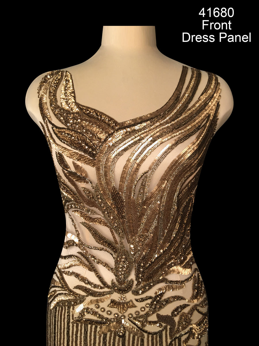 Stunning Hand-Beaded Dress Panel with Geometric Beads and Shimmering Sequins