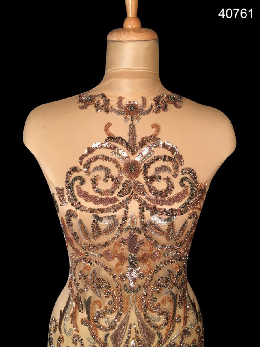 Exquisite Hand-Beaded Dress Panel with an Authentic Indian Design, Adorned with Shimmering Beads and Sequins