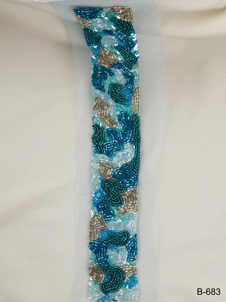 Attractive Hand Beaded Trim with Glittering Beads and Sequins in Contemporary Design