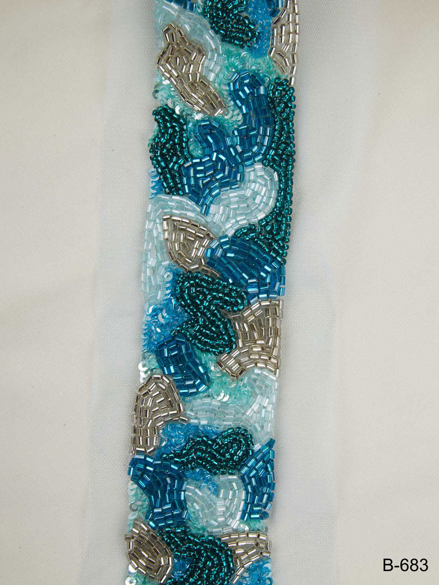 Attractive Hand Beaded Trim with Glittering Beads and Sequins in Contemporary Design