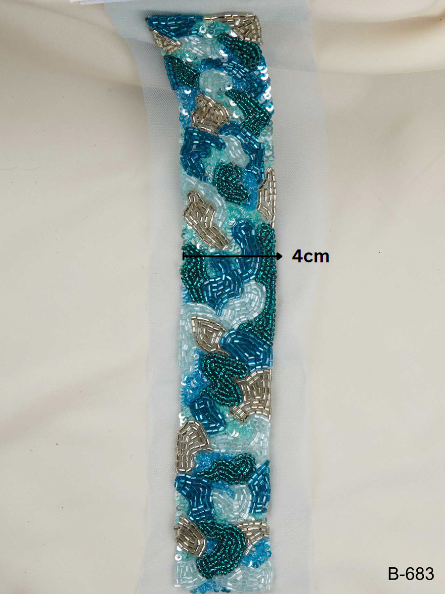 Attractive Hand Beaded Trim with Glittering Beads and Sequins in Contemporary Design