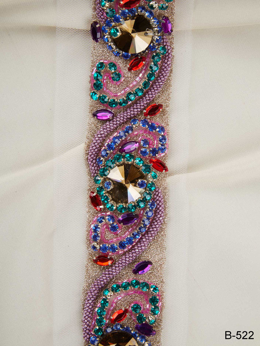 Radiant Jewels: Opulent Hand Bead Trim Featuring Beads, Sequins, and Rhinestones