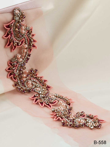 Enchanting Embellishment: Handcrafted Trim with Intricate Beading, and Dazzling Rhinestones